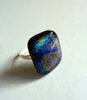 Dichroic Fused Glass Cabochon Mounted on an Adjustable Sterling Silver Ring