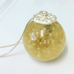 Dandelion sphere with pure silver finding on sterling silver chain