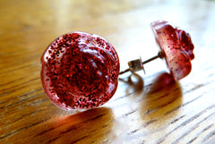 Red rosebud earrings
